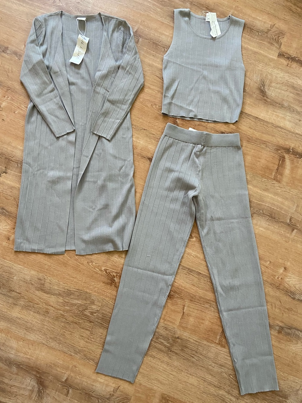 NWT Silk & Salt Three-Piece Ribbed Knit Set - Gray